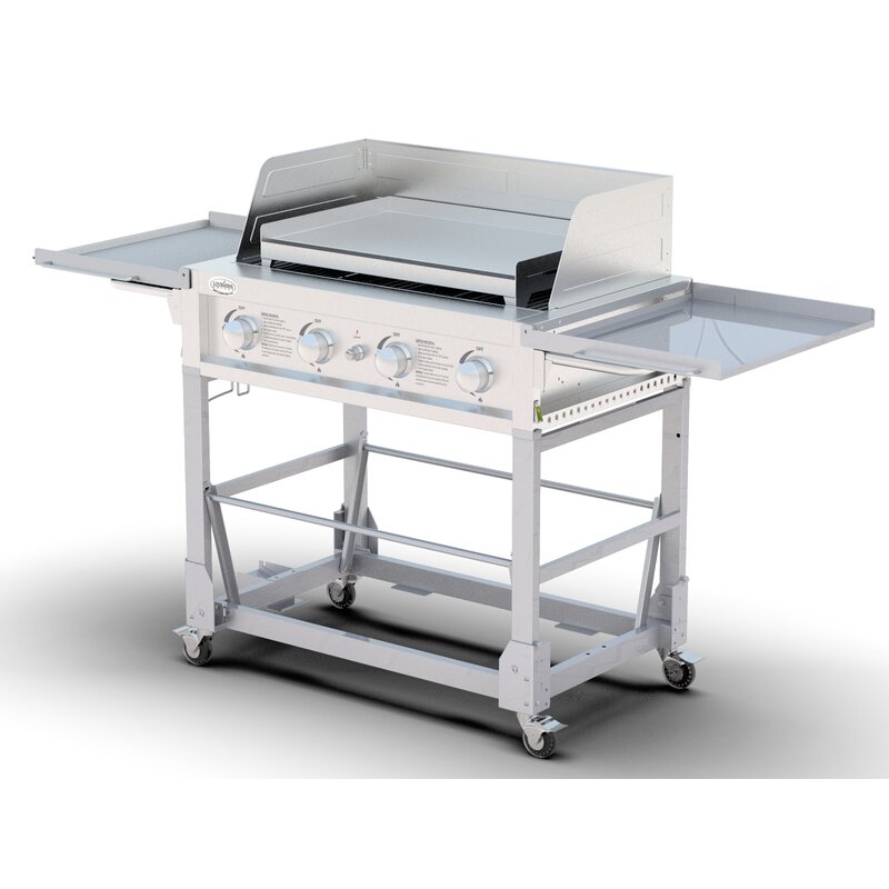 4 Burner Flat Top Propane Gas Grill With Side Shelves 